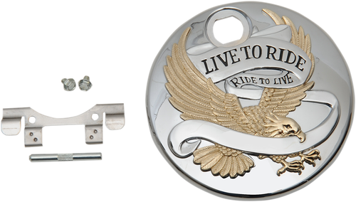 DRAG SPECIALTIES "Live to Ride" Console Door - Chrome with Gold T22-0150CGA