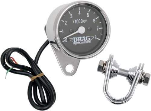 DRAG SPECIALTIES 2.4" Mini Electronic Tach - Stainless Steel Housing - Backlit LED Black Face 21-6930DSLEDB