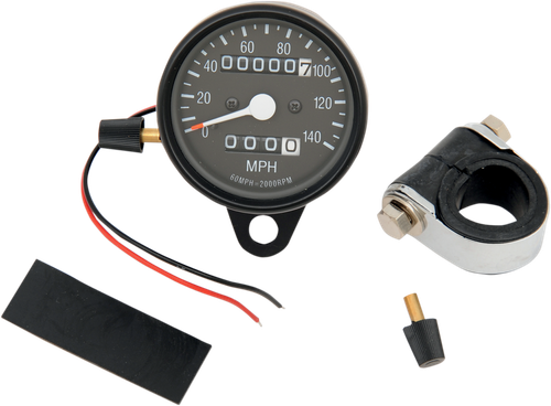 DRAG SPECIALTIES 2.4" MPH Mini LED Mechanical Speedometer/Indicators/Trip - Black Housing - Black Face - 2:1 21-6815BDS