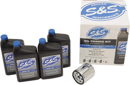 S&S CYCLE Oil Change Kit - Chrome Filter - '84-'99 Big Twin/'86-'22 Sportster - 4 US quarts 218940