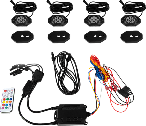 MOOSE OFFROAD Rock Light Kit - RGB - 4 Pods 100-3614-PU