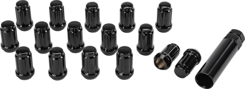 16/Pk 12mmx1.25 Tapered Lug Nuts 60' Splined Black