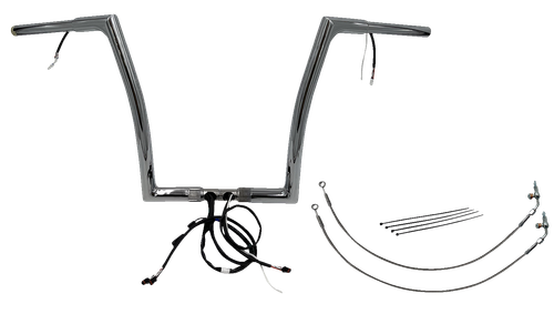 FAT BAGGERS INC. EZ Install Wired 1-1/4" Flat Top Handlebar Kit - 14" - Chrome 701914