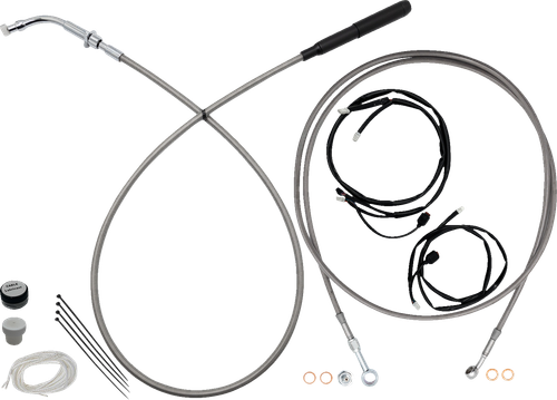 FAT BAGGERS INC. EZ Install Kit - 13"/14" Handlebars - Upper Clutch - Full Length - Braided Stainless Steel/Chrome 249014-C