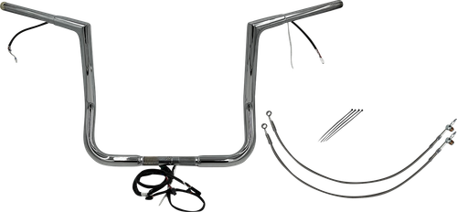 FAT BAGGERS INC. EZ Install Wired 1-1/4" Flat Top Handlebar Kit - 14" - Chrome 701214