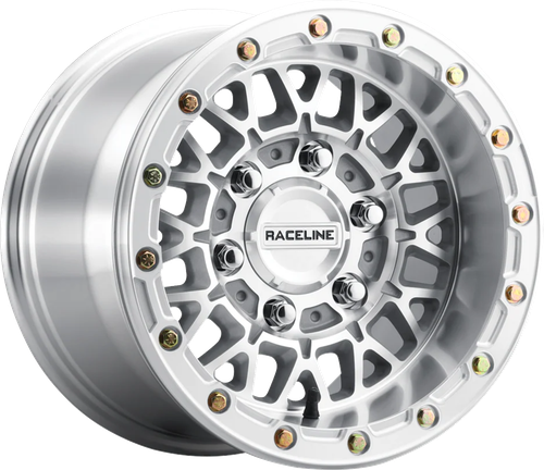 RACELINE WHEELS Wheel - Omega Beadlock - Front/Rear - Machined with Gloss Silver Ring - 15x7 - 6/5.5 - +38 mm A15MA-57060+38