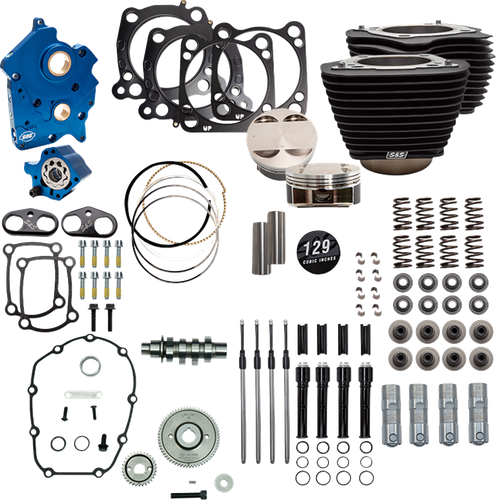 S&S CYCLE 129" Power Pack - 550 Gear Drive - Oil Cooled - Wrinkle Black w/o Highlight Fins - 107" M8 310-1228C