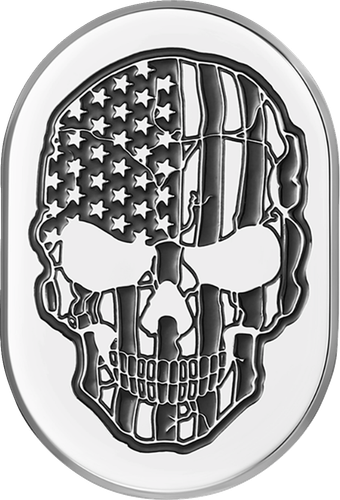 FIGURATI DESIGNS Antenna Cover - Left Rear Fender - Contrast Cut American Flag Skull - Chrome FD27-AC-SS-LT
