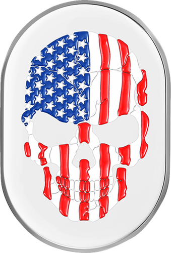 FIGURATI DESIGNS Antenna Cover - Left Rear Fender - American Flag Skull - Chrome FD24-AC-SS-LT