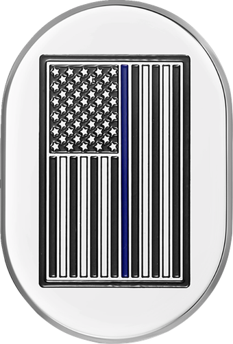 FIGURATI DESIGNS Antenna Cover - Left Rear Fender - Blue Line American Flag - Chrome FD70-AC-SS-LT