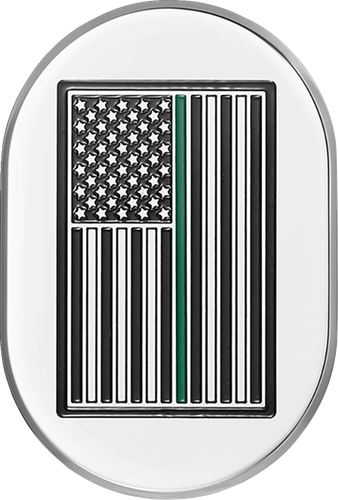 FIGURATI DESIGNS Antenna Cover - Left Rear Fender - Green Line American Flag - Chrome FD72-AC-SS-LT