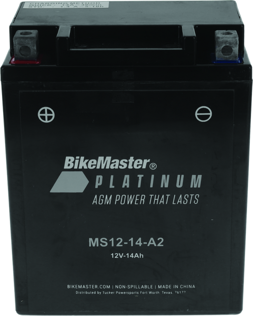 BikeMaster AGM Battery MS12-14-A2 – Maintenance-Free Powersports Battery with Higher Cold-Cranking Amps
