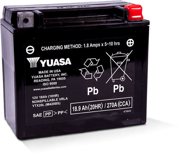 Yuasa YTX20L Maintenance Free AGM 12-Volt Powersports Battery for Can-Am Renegade and Harley Davidson Models