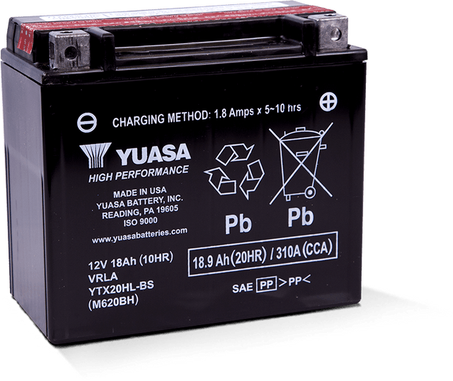 Yuasa YTX20HL-BS high performance maintenance free AGM powersports battery 310 CCA part YUAM620BH Mad Lads Moto