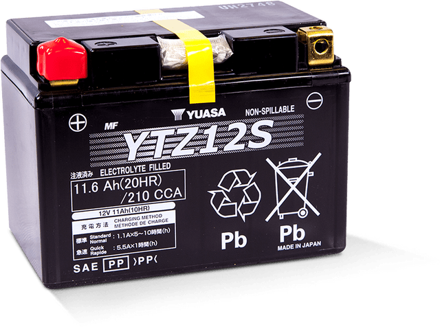 Yuasa YTZ12S Maintenance Free AGM Motorcycle Battery for BMW S1000RR and Honda CBR1100XX