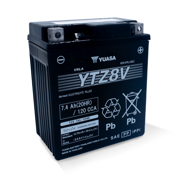 Yuasa YTZ8V Maintenance Free AGM Motorcycle Battery - 12 Volt Power for Honda and Kawasaki Models