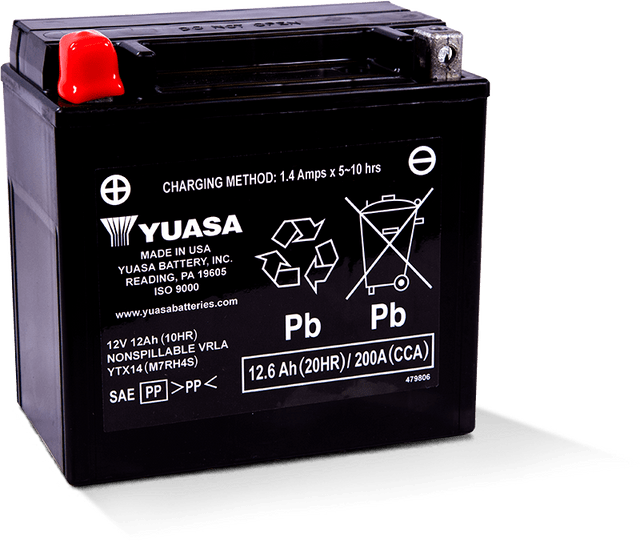Yuasa YTX14 Maintenance Free AGM 12-Volt Battery for Powersports Vehicles