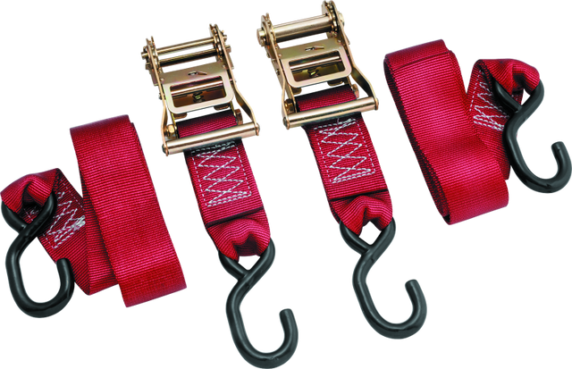 BikeMaster 2x84 inch Ratchet Tie Down Pair in Red for Secure Cargo Transport