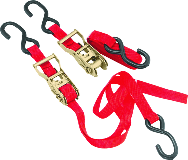 BikeMaster 1 Inch Ratchet Tie-Downs in Red – Heavy-Duty Nylon Cargo Straps, Secure Tie-Downs for Powersports Equipment