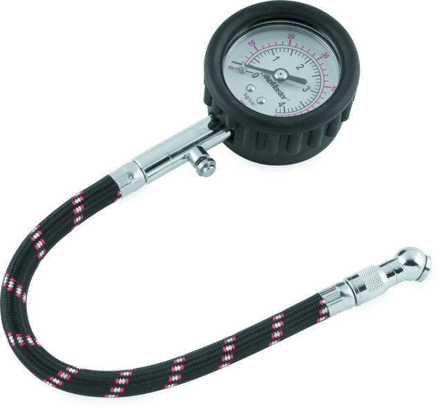 BikeMaster Tire Gauge with Hose and Swivel Angle Chuck – 60 PSI