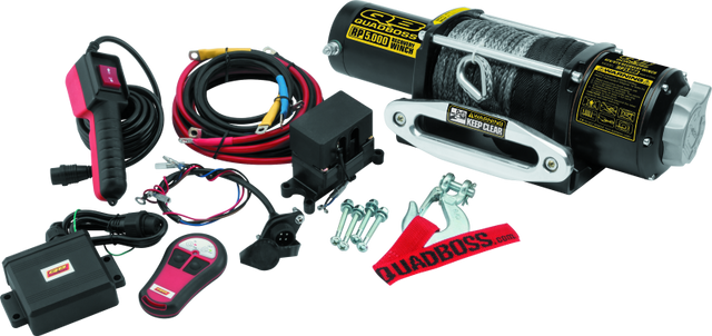 QuadBoss Winch Kit - 50 ft Synthetic Rope, 5000 lb Capacity, 3.8 HP with Hawse Fairlead and Wireless Remote