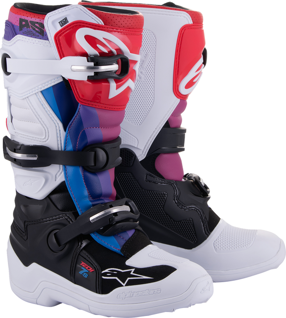 Alpinestars Youth Tech 7S Boots – White/Black/Rainbow, US 5 / EU 38 (Part Number: 2015017-289-5)
