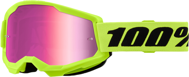100-Percent Strata 2 Goggle Neon Yellow Mirror Pink Lens – Premium Performance Riding Eyewear