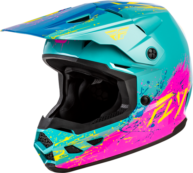 FLY Racing Youth Kinetic Drip Helmet Turquoise, Pink & Yellow - Part 73-8680YS