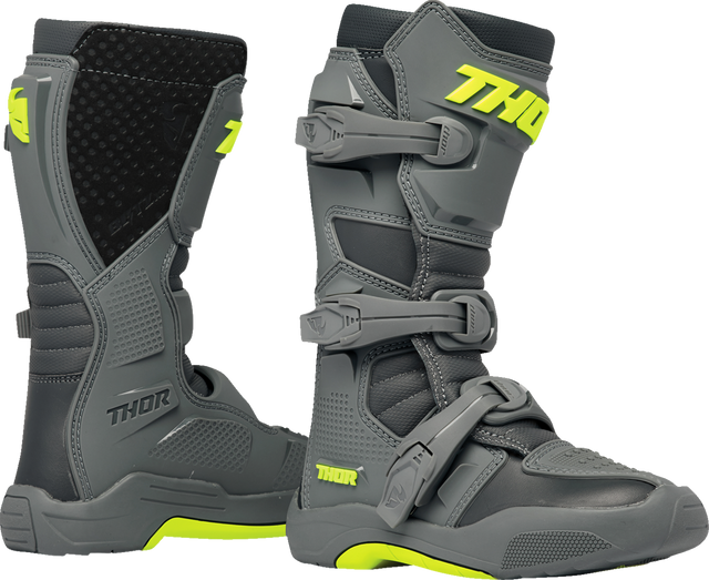 THOR Youth Blitz XR Boots - Gray/Charcoal, US 4 - Durable Motorcycle Footwear with Adjustable Straps and Reinforced Toe Cap
