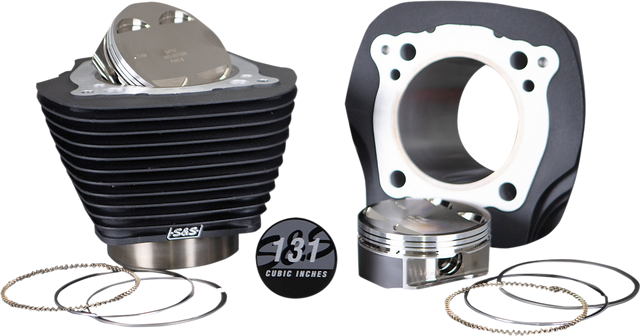 S&S CYCLE 131-Inch Stroker Cylinder & Piston Kit for M8 Engines - Wrinkle Black Finish
