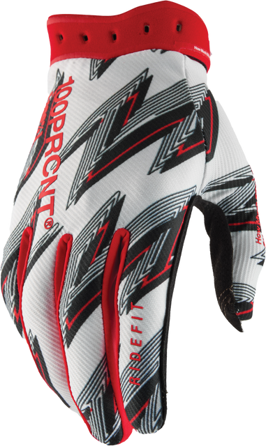 100-Percent Ridefit Gloves White/Red XL – Performance Cycling Gloves for Comfort and Control
