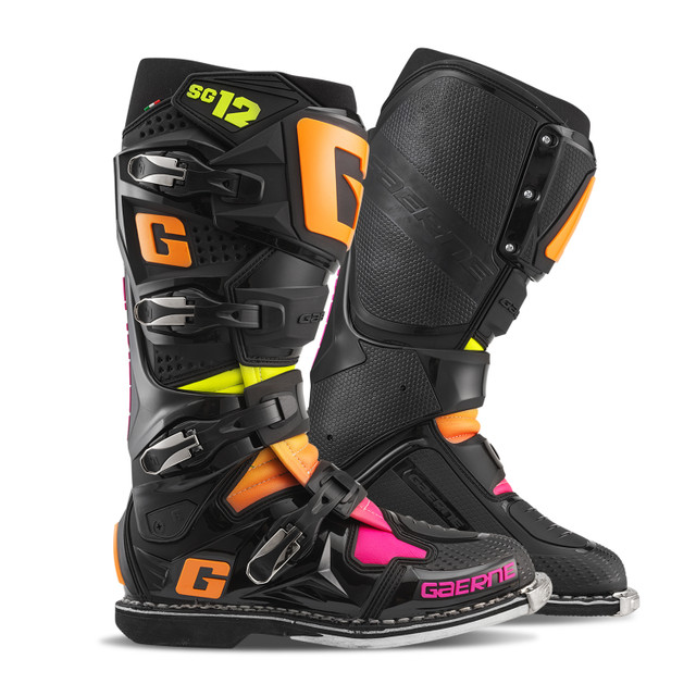 Gaerne SG-12 Le Boots Black/Orange/Pink Size 11 - Premium Motocross Gear for Advanced Riders
