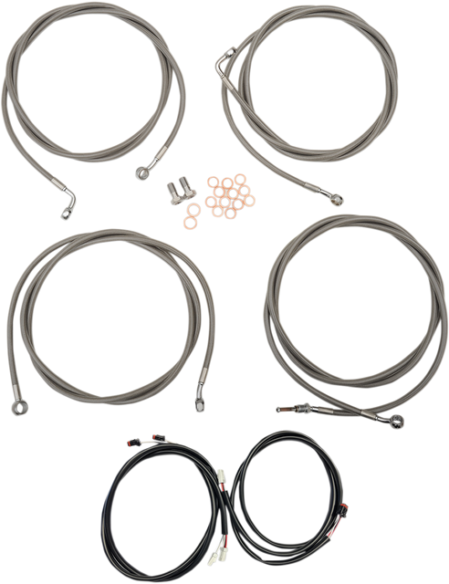 LA CHOPPERS Complete Plug-and-Play Cable Kit for 15-17 Inch Handlebars on 2017-2020 Harley Touring with ABS - Stainless LA-8054KT3-16