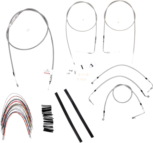BURLY BRAND Complete Stainless Braided Handlebar Cable/Brake Line Kit - 16" Ape Hangers - '07 Touring B30-1086