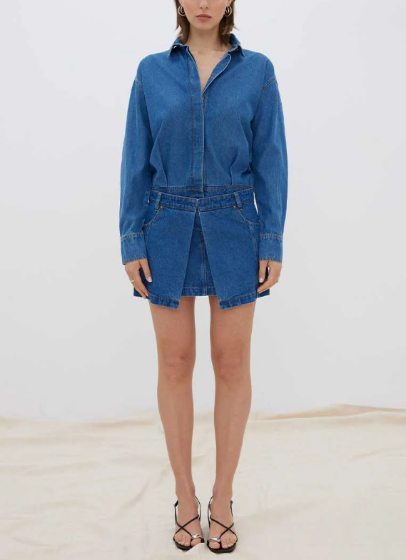 sovere denim dress SOVERE OVERTURN DENIM MINI DRESS- INDIGO