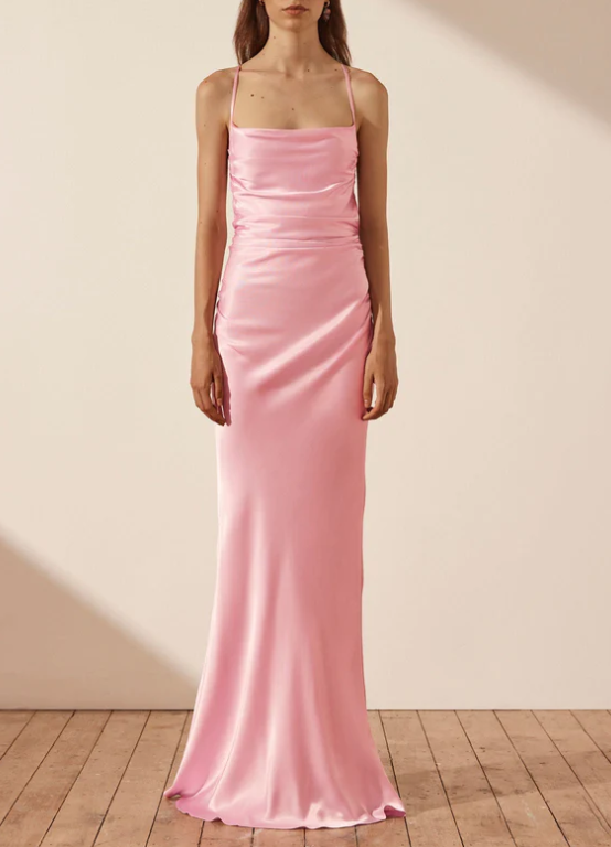 SHONA JOY La Lune Ruched Backless Slip Dress- Peony