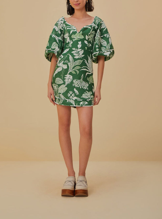 FARM RIO FOREST SOUL GREEN SHORT SLEEVE MINI DRESS