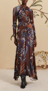 brown delicate garden long sleeve maxi dress Delicate Garden Long Sleeve Maxi Dress (Women)