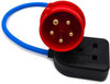 3-Phase 16A Red 5-Pin CEE Plug to Single Heavy Duty Rubber 13A 230V UK Socket