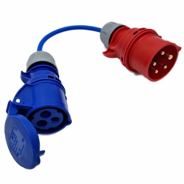 3-Phase to Single Phase 32A 5-Pin Red Plug to 230v Coupler