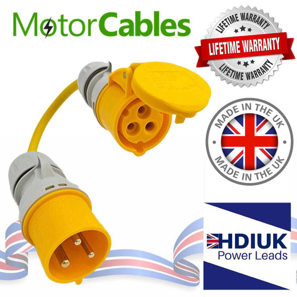 110V Yellow 32A CEE Plug to 16 amp Connector 0.3m