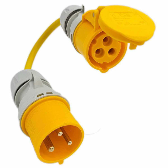 110V Yellow 32A CEE Plug to 16 amp Connector 0.3m