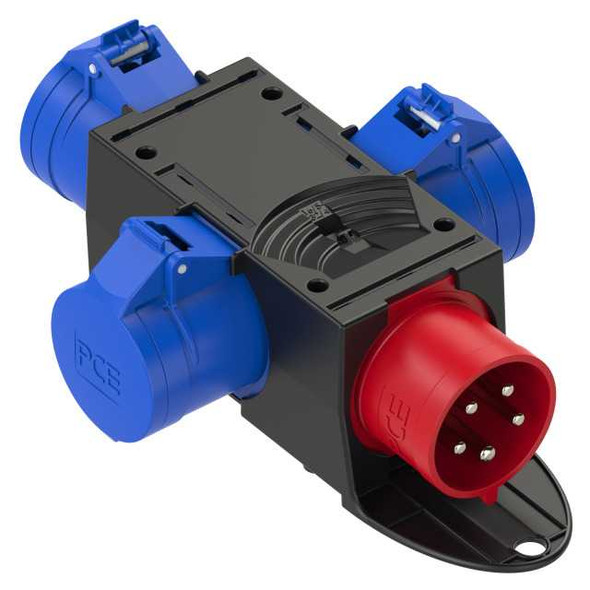 Distribution Box 3P 32A 5-Pin Plug to 230V 32A CEE Connectors x 3