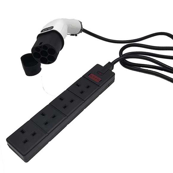 EV Type 2 Plug to 4-Gang UK Socket Power Converter