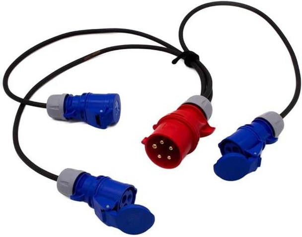 Spider-Fly 32 Amp 3-phase Plug to 16 Amp Sockets 3-way Splitter