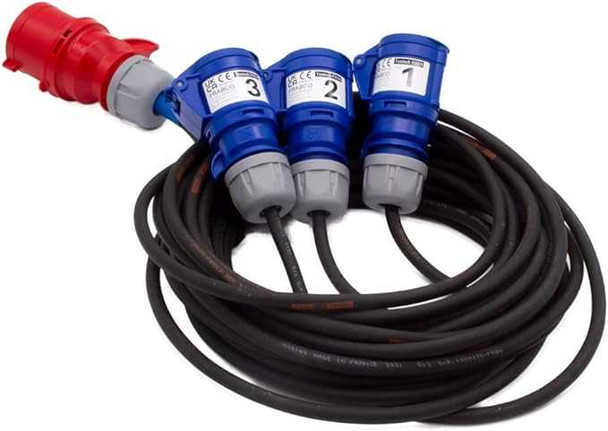 Spider-Fly 32 Amp 3-phase Plug to 16 Amp Sockets 3-way Splitter