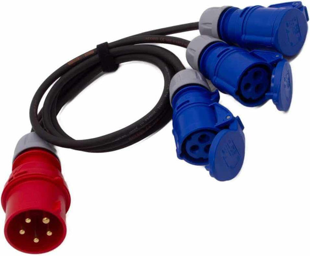 Spider-Fly 32 Amp 3-phase Plug to 16 Amp Sockets 3-way Splitter