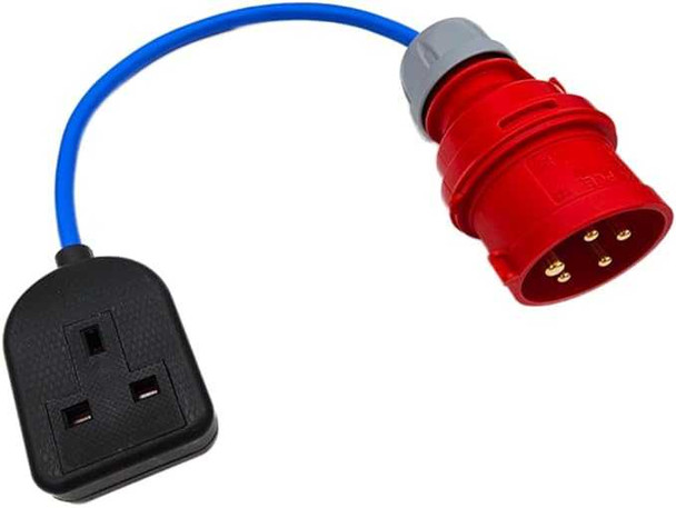 3-Phase 16A Red 5-Pin CEE Plug to Single Heavy Duty Rubber 13A 230V UK Socket