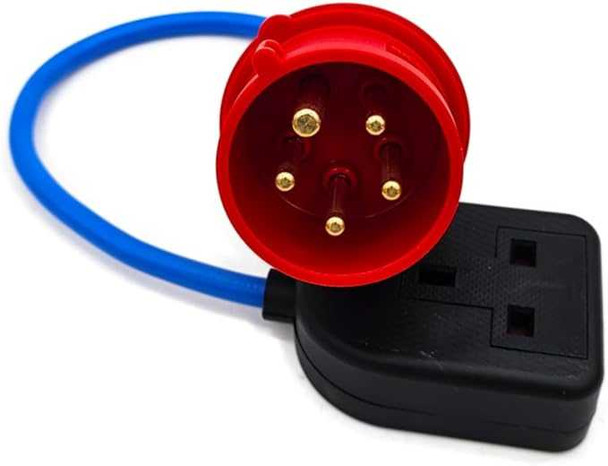 3-Phase 16A Red 5-Pin CEE Plug to Single Heavy Duty Rubber 13A 230V UK Socket