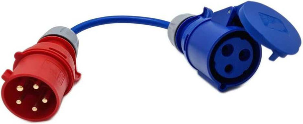 3-Phase to Single Phase 32A 5-Pin Red Plug to 230v Coupler